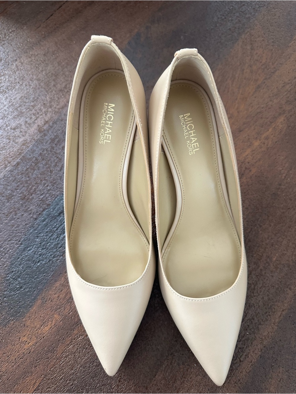 Michael Kors Beige Pointed-Toe Leather Pumps